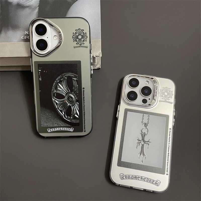 Trendy Brand Crow Heart Hub Suitable for Apple 16 Mobile Phone Case Creative Electroplated Silver Iphone17Promax Anti-Fall 15