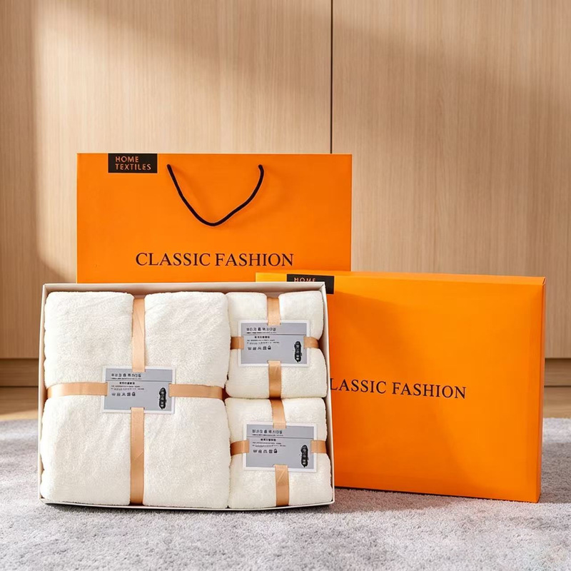 Coral Velvet Towel and Bath Towel Three-Piece Set Gift Box Set, Souvenir Gift, Business Gift, Factory Direct Sale, Absorbent and Soft Coral Velvet Towel and Bath Towel Three-Piece Set Gift Box Set, Souvenir Gift, Business Gift, Factory Direct Sale, Absorbent and Soft