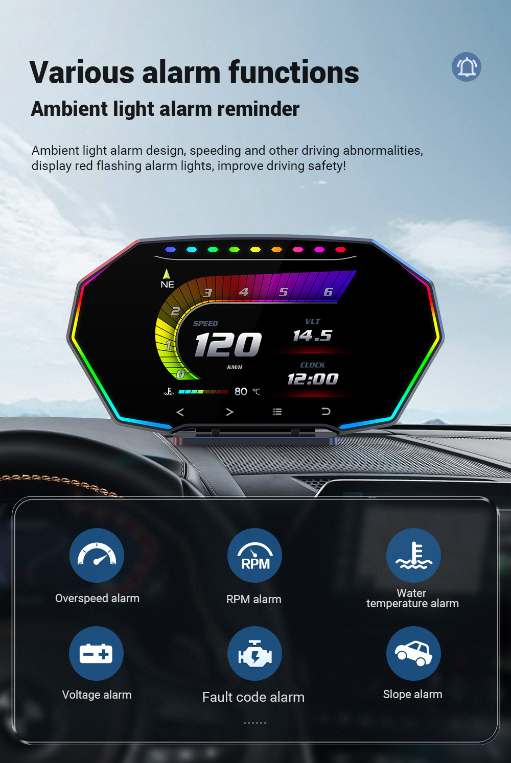 Touchscreen Car HUD Head-Up Display LCD OBD Multifunctional Water Temperature Fuel Consumption GPS Speed Slope Meter F11