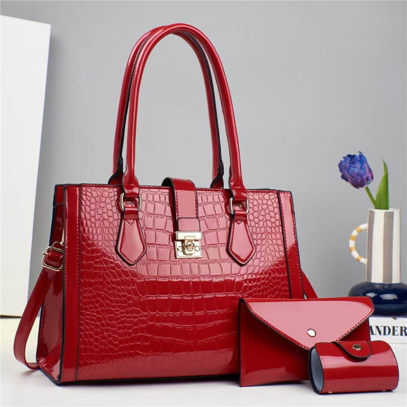 Baja de tres piezas, hija 2025, nueva bolsa de mano de gran capacidad, bolsas de hombro con patrón de cocodrilo de piel brillante, bolsas transfronterizas