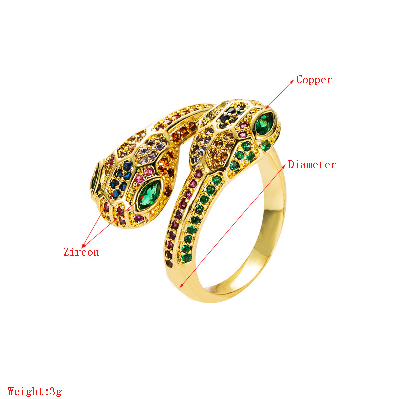Cross-border European And American Fashion Trend Copper Micro-inlaid Color Zircon Ring Adjustable Opening display picture 1