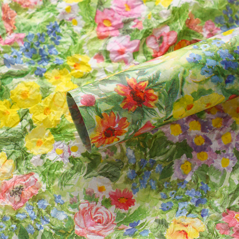 Papel de pera de siete colores, color de aceite, floral 38g, papel de fondo grueso, papel de revestimiento interior, papel amasado a mano, ramo de papel de regalo de flores