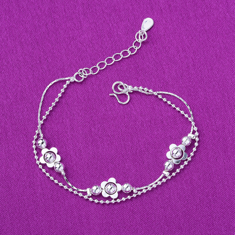 Clover Flower Anklet Wholesale Beaded Korean Jewelry Silver Bracelet Mixed Batch Dropshipping