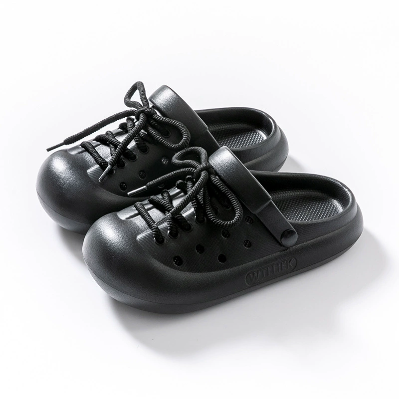 Обувь-слепоны в стиле Crocs для студентов, летние нескользящие пляжные мюли с шнурками, Коллекция 2024 года, корейский стиль, закрытый носок, подходит для улицы