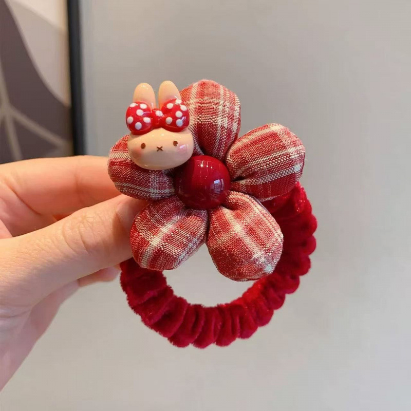 Bunny flower red hair tie