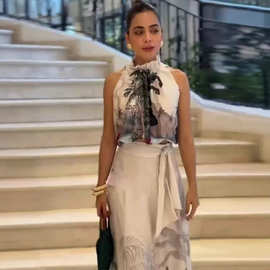 2024新款欧美跨境亚马逊跨境纯色辣妹挂脖定位花上衣半身裙套装