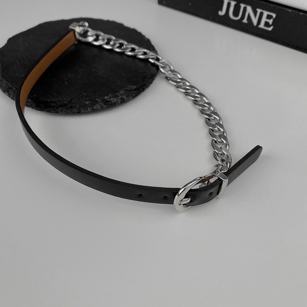 Vente directe d'usine : ceinture fantaisie, collier en acier titane pour femme, style disco/boîte de nuit, chaîne clavicule._voghion.com