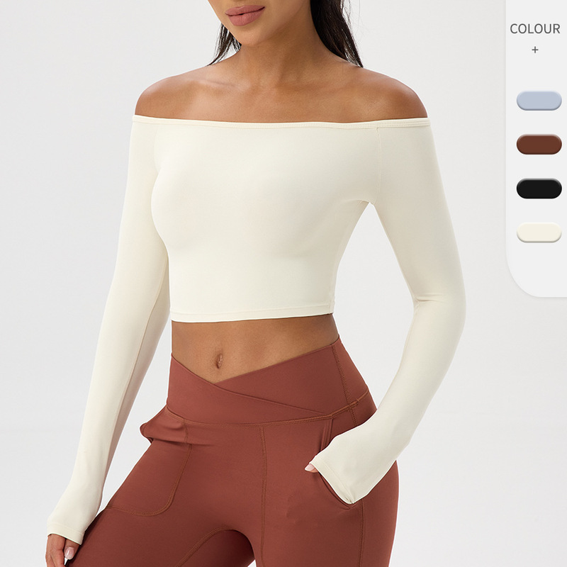 European and American Yoga Long-Sleeved T-Shirt Women's One-Shoulder Sexy Tight Fitness Clothing Top Nude Quick-Drying Sports Long-Sleeved European and American Yoga Long-Sleeved T-Shirt Women's One-Shoulder Sexy Tight Fitness Clothing Top Nude Quick-Drying Sports Long-Sleeved