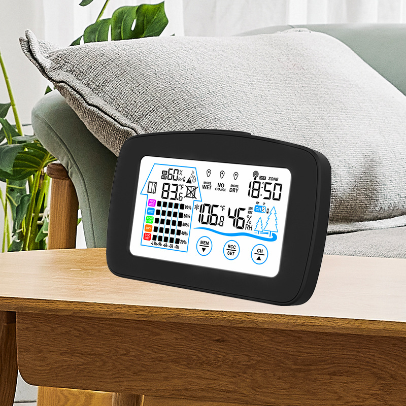 触摸气象钟室内外温湿度计舒适度星期显示天气预报电波钟美式风格