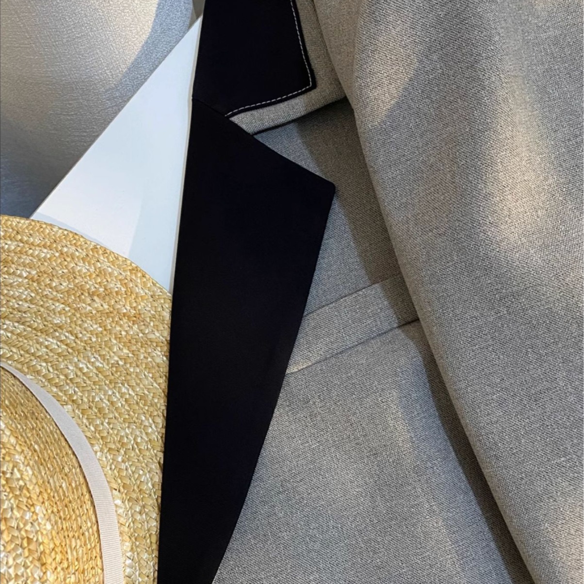 Women's Clothing 2024 autumn new style patchwork design black and gray contrast suit jacket women's patchwork trendy all match casual tops_voghion.com