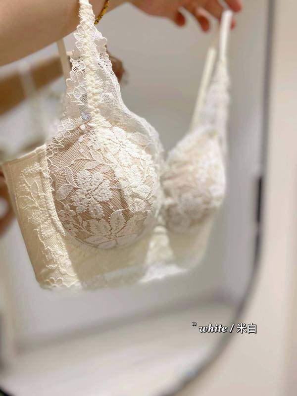 法式深V领纯欲蕾丝内衣女秋冬款U型美背细肩吊带聚拢遮副乳文胸罩|undefined