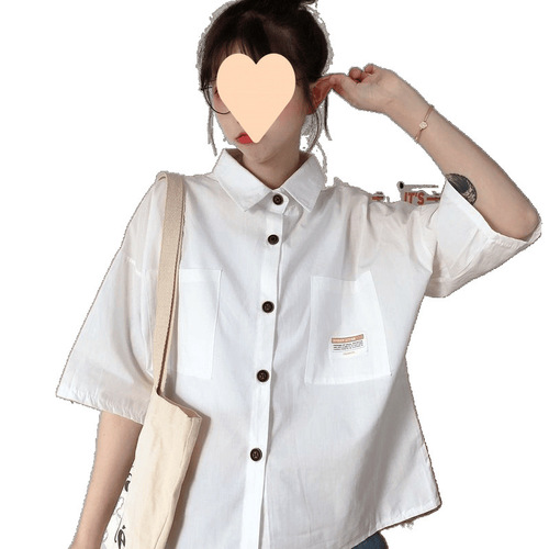 Korean shirt, short-sleeved, summer new shirt, female student loose five-quarter sleeves, Hong Kong style, half-sleeves, all-match work shirt