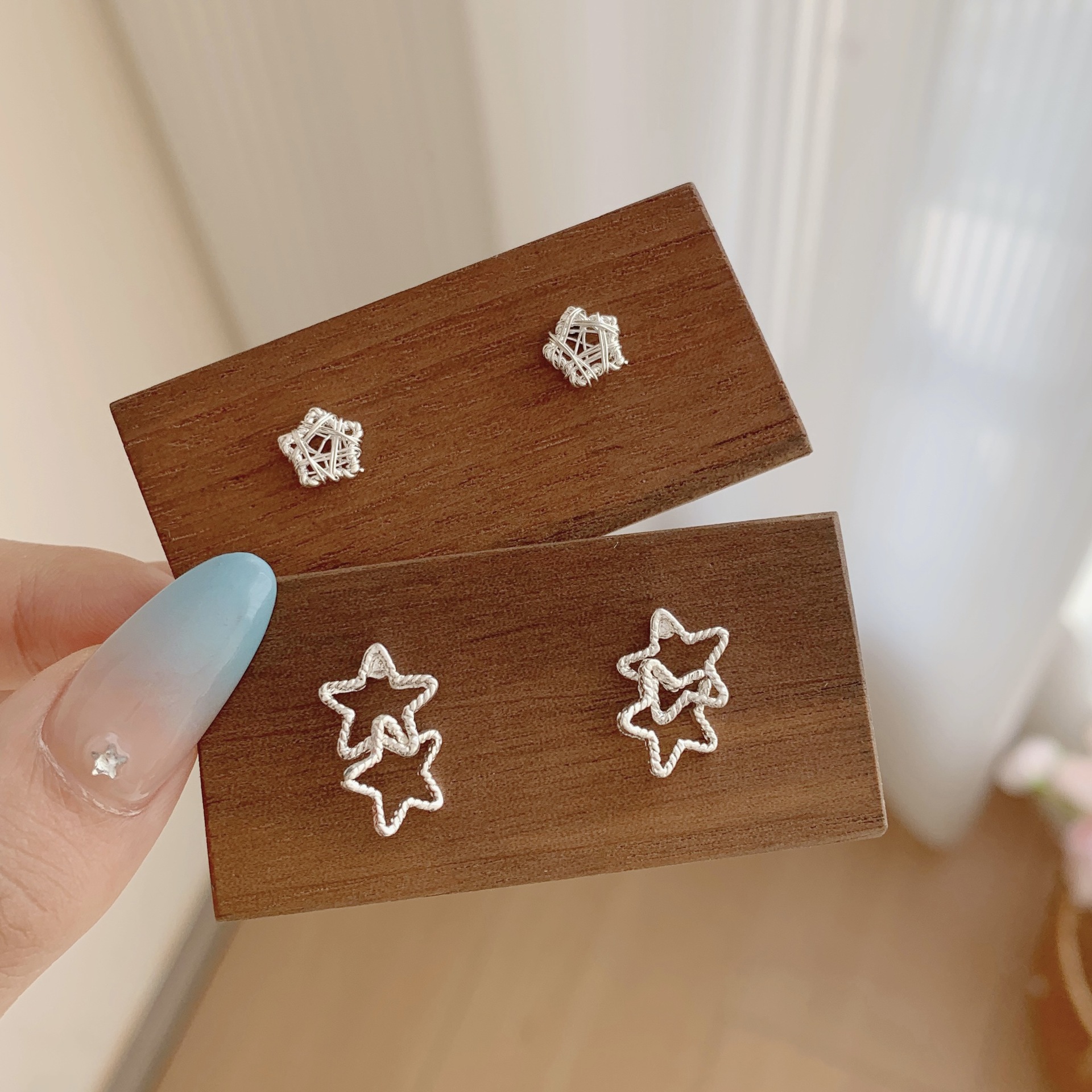 korean style silver woven hollowed star ear studs women‘s silver needle small ins style simple grace personality student earrings