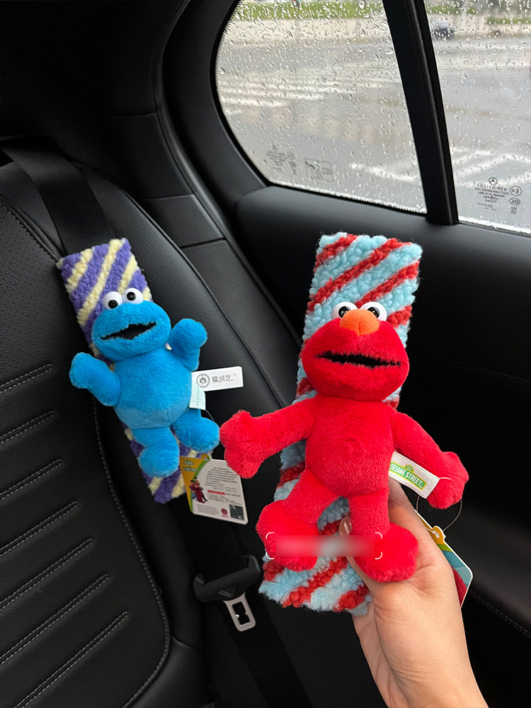 New Sesame Street Elmo Car Shoulder Cover Elmo Cookie Monster Plush Doll Car Seat Belt Protective Cover