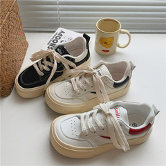 2023秋季學生新款方頭小白鞋女韓版運動休閒皮面帆布鞋港風女鞋子