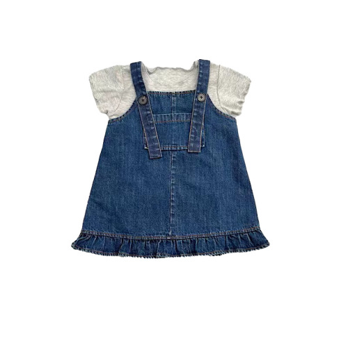 Flathead Brother 22 Girls Summer New Denim Suspender Skirt High Quality Super Soft Denim Skirt Solid Color Western Style Cute Skirt