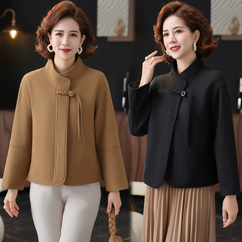 Новая шерстяная куртка для мамы весной 2025 новый китайский стиль высокого класса на пуговицах кардиган для женщин среднего и пожилого возраста оптом