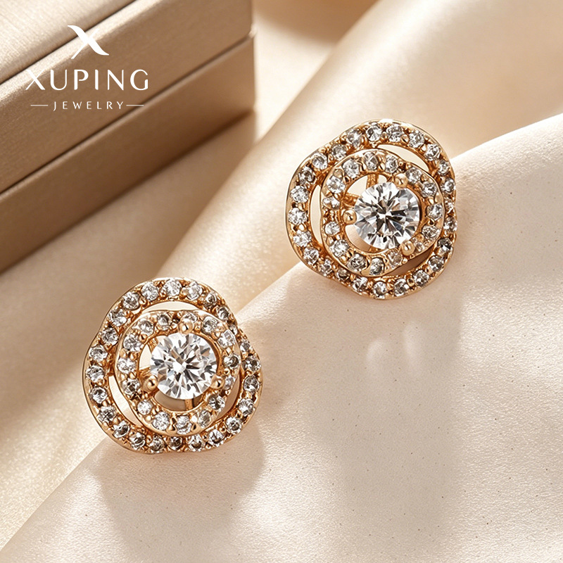 Xuping diamantes huecos rosas artificiales pernos de joya simple temperamento pequeño pendientes de verano pendientes al por mayor