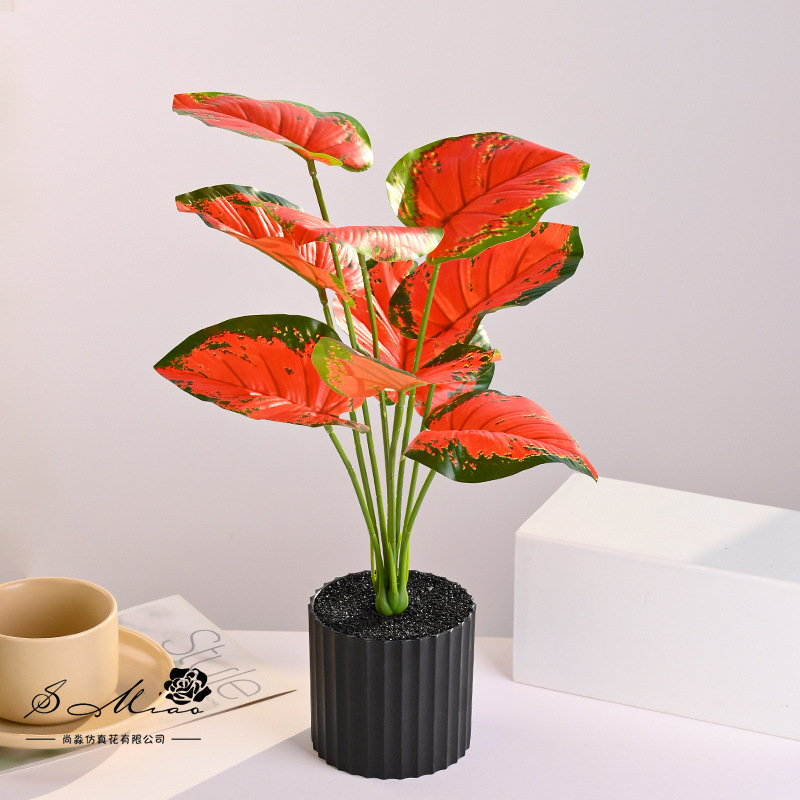 Plantas verdes de 9 hojas, plantas en macetas de simulación, flores artificiales, decoración de estudio fotográfico para el hogar creativo, plantas verdes artificiales, bonsai de simulación image 9