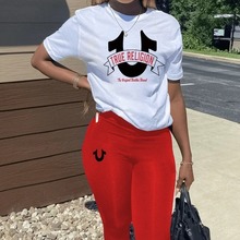 N8000T48 大码肥婆跨境春夏女装亚马逊独立站印花个性休闲两件套