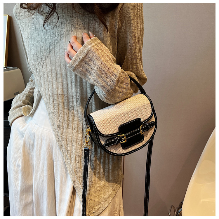 Bags for women 2024 cross border trend new canvas contrast color hand held saddle bag niche high end shoulder messenger bag_voghion.com