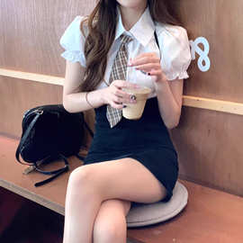 2026新款美式甜辣裙套装夏修身jk制服辣妹学院风衬衫包臀裙两件套