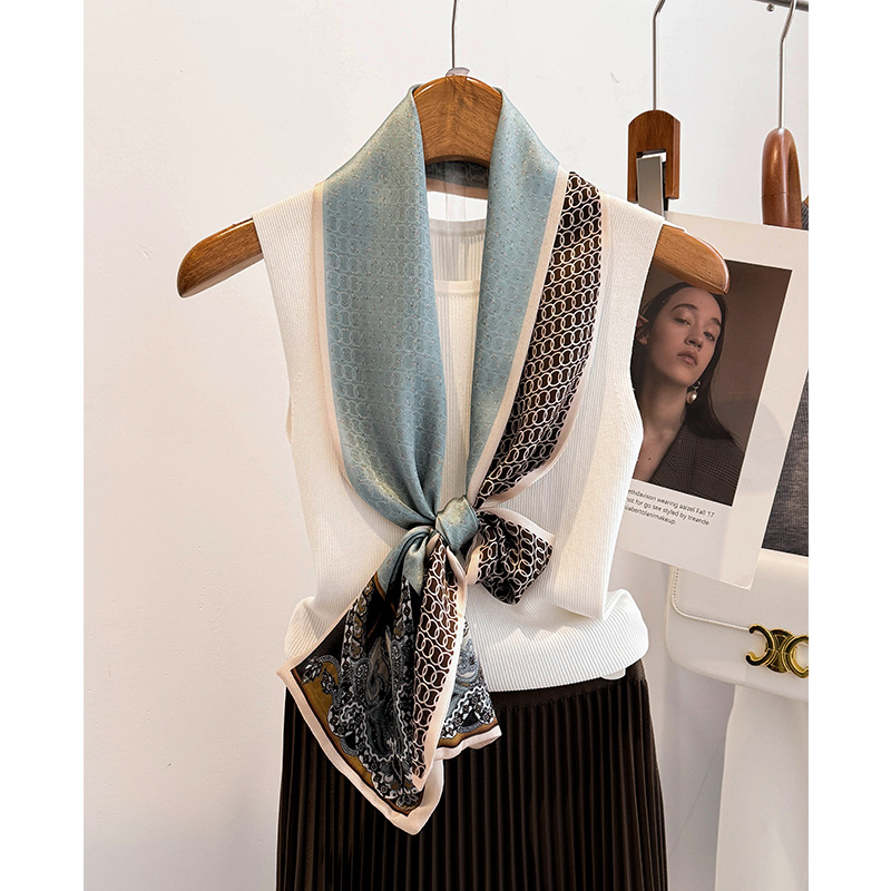 Elegant Blue Pure Silk Long Scarf For Women 2026 New Luxury Neck Tie Mulberry Silk Scarf - Thumbnail 2