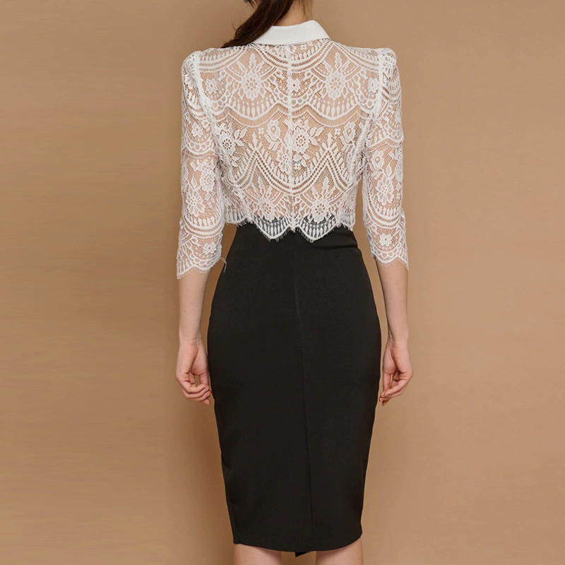 Внешняя торговля женская 2024 летняя новая корейская версия кружевной топ с лацканным воротником