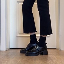 英伦风粗跟小皮鞋女2025秋冬新款中跟扣带百搭复古圆头单鞋女