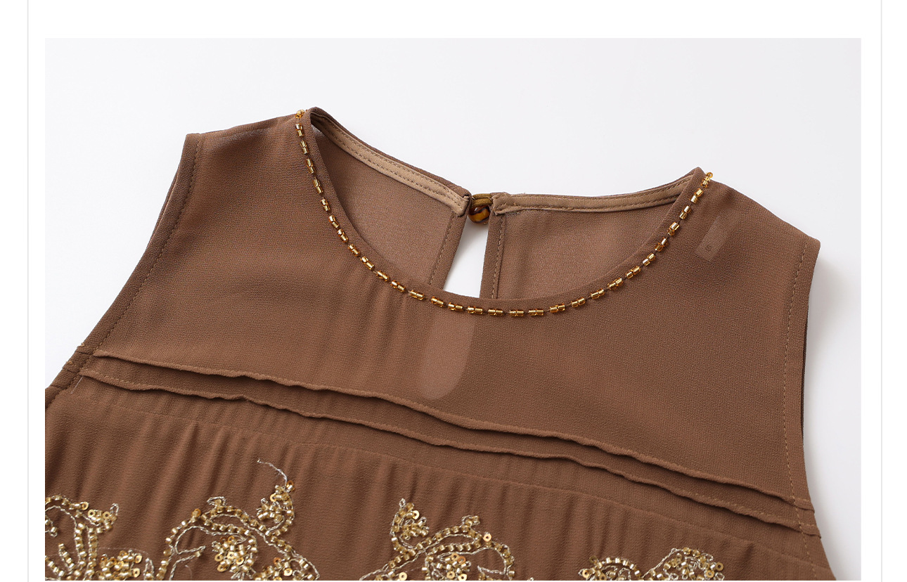 Đầm maxi nữ phong cách Trung Hoa thêu đính cườm retro mùa hè — Màu cà phê mẫu ngắn, Màu đen mẫu ngắn, Màu mơ mẫu ngắn, Màu đen dáng dài chi tiết 6