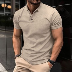 欧米のinsクロスボーダー男性カジュアルpoloシャツ夏の新型アマゾンメンズボタンヘンリー馬球半袖