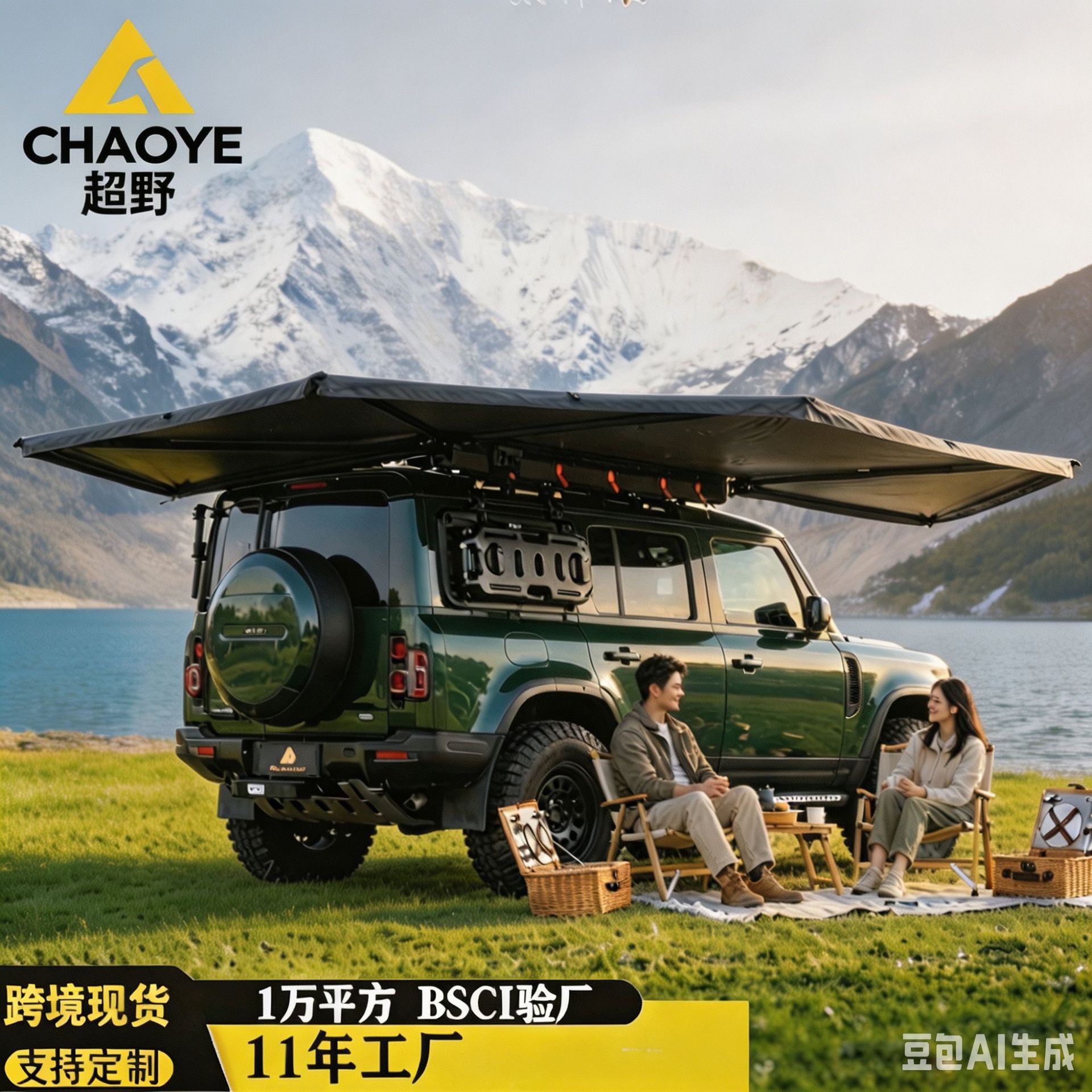 270-degree Pro car side tent, automatic quick-open, upgraded extended canopy, black-coated tent for SUV and pickup truck side