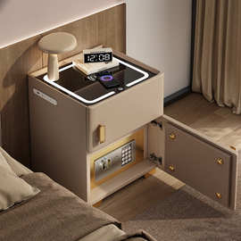 智能床头柜卧室保险箱一体轻奢高级感家用多功能带锁小型收纳柜子
