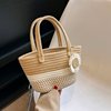 Woven straw universal one-shoulder bag solar-powered with bow, basket, flowered