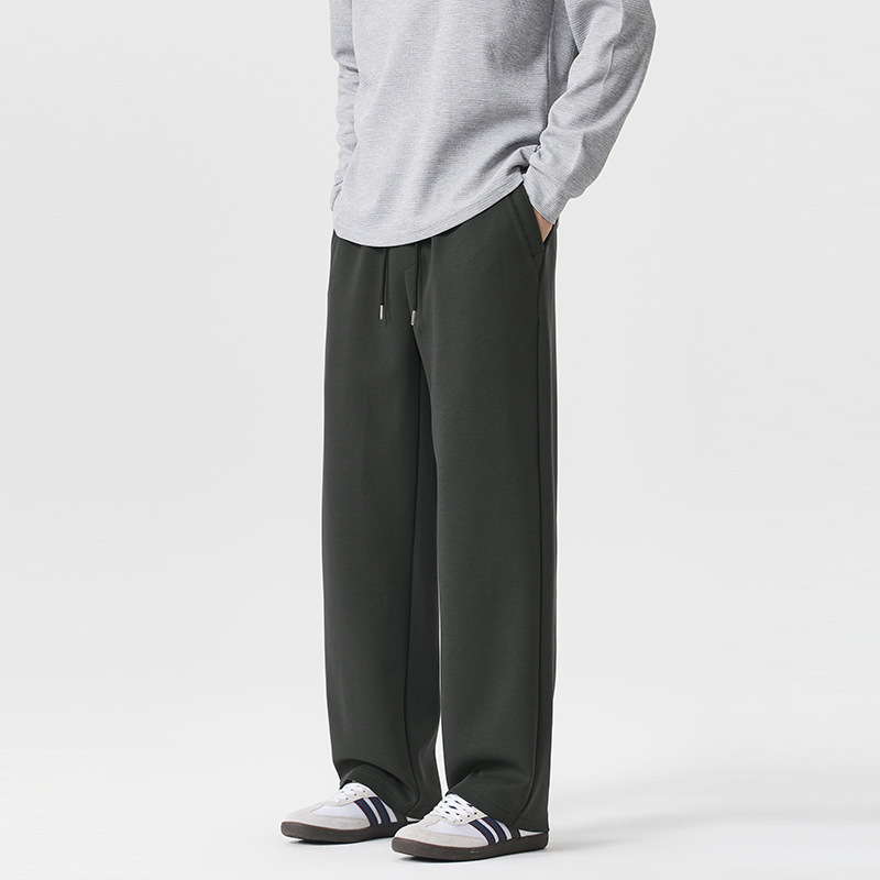 Otoño nuevo negro cómodo rectas sensación simple pantalones grises convencionales otros pantalones de fibra de polietileno en stock