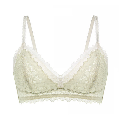 French lace triangle cup girl's seamless small breast underwear women's thin section without steel rims French lace sexy bra