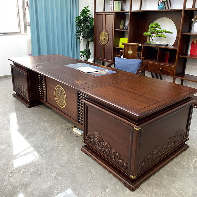 New Chinese Style Office Desk Ebony Wood Boss Desk Grand Executive Desk Ash Wood Executive Desk Solid Wood Manager Desk Set