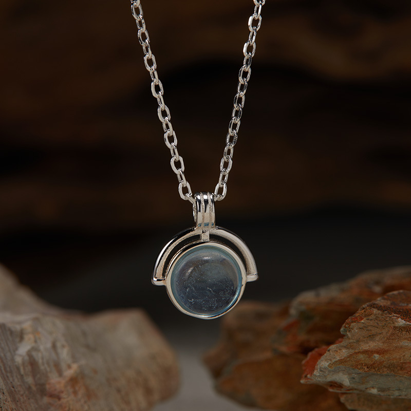 Geometric Pattern 925 Sterling Silver Moonstone Agate Geometric Pendant Necklace