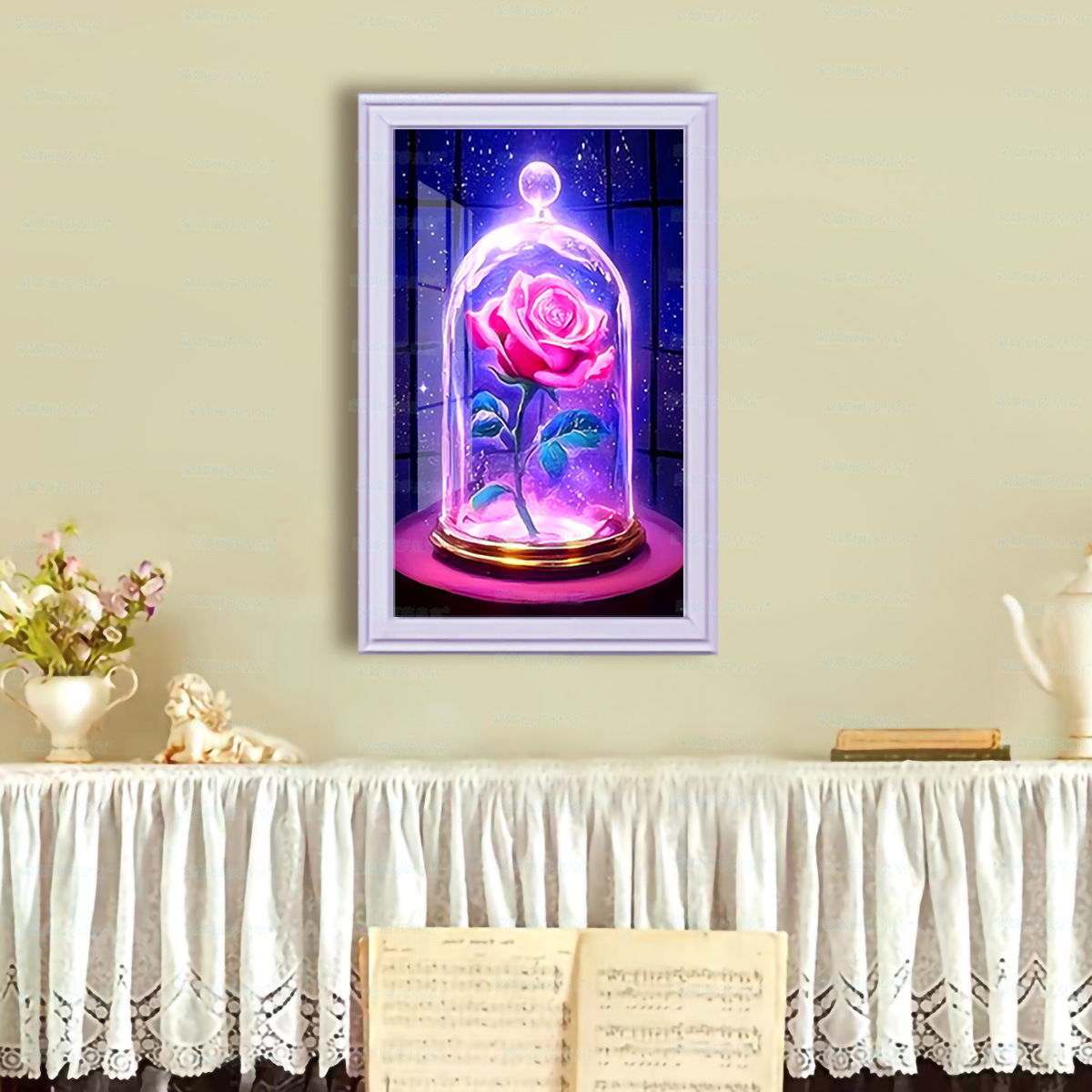 Mona Lisa Real Rosas de vidrio de bordado cruzado nuevo estilo hermoso paisaje de sueño sala de estar puerta de entrada pequeña bordado cruzado image 4