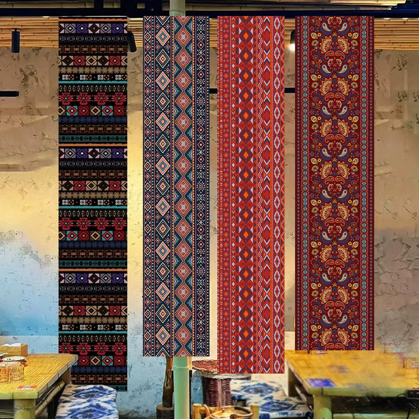 背景布置民族风氛围感天幕挂布超长吊顶布民谣集酒吧软装墙布装饰