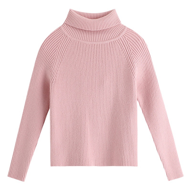Suéter de punto para niñas, estilo nuevo de otoño e invierno 2024, suéter de cuello alto para niños, color puro, medio cuello alto, prendas de punto para niños