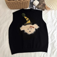 无袖叠穿小狗马甲背心女秋冬新款宽松可爱外穿设计感针织坎肩上衣