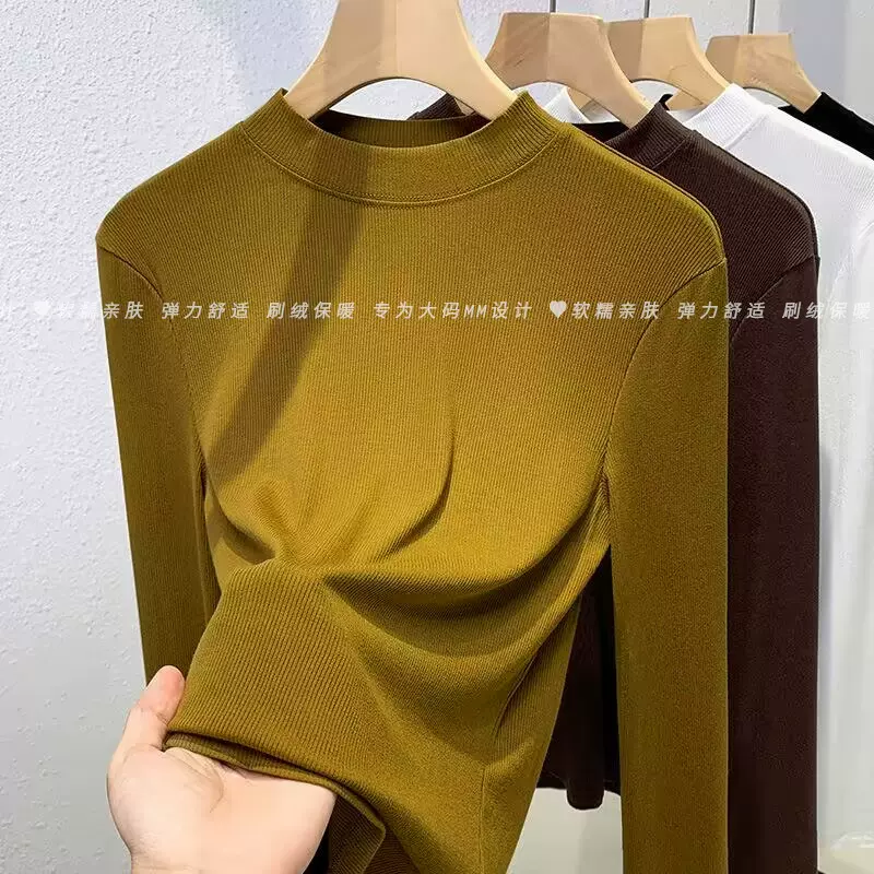 大码打底衫女新款秋冬女装半高领宽松显瘦胖mm遮肚洋气针织衫3330