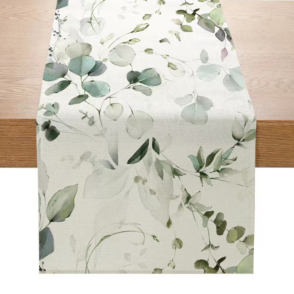 Transfronteriza nuevo Lino impreso corredor de mesa Simple planta verde Margarita serie Amazon hogar Decoración mantel