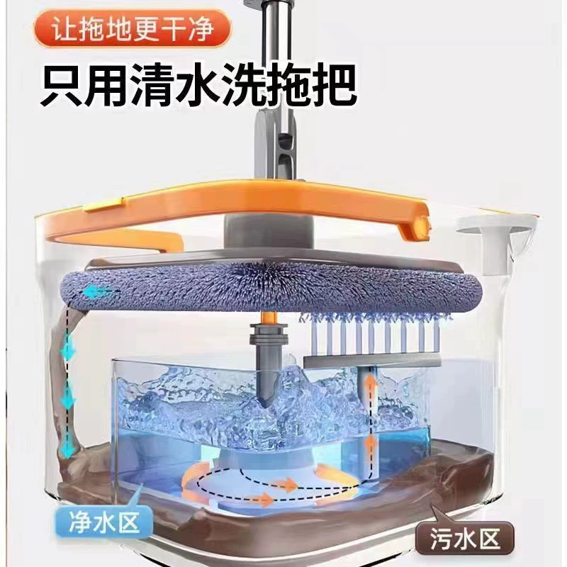 Flat Mop (Drag One) automatic rotating, hands-free telescopic pole, super absorbent & multi-head kit