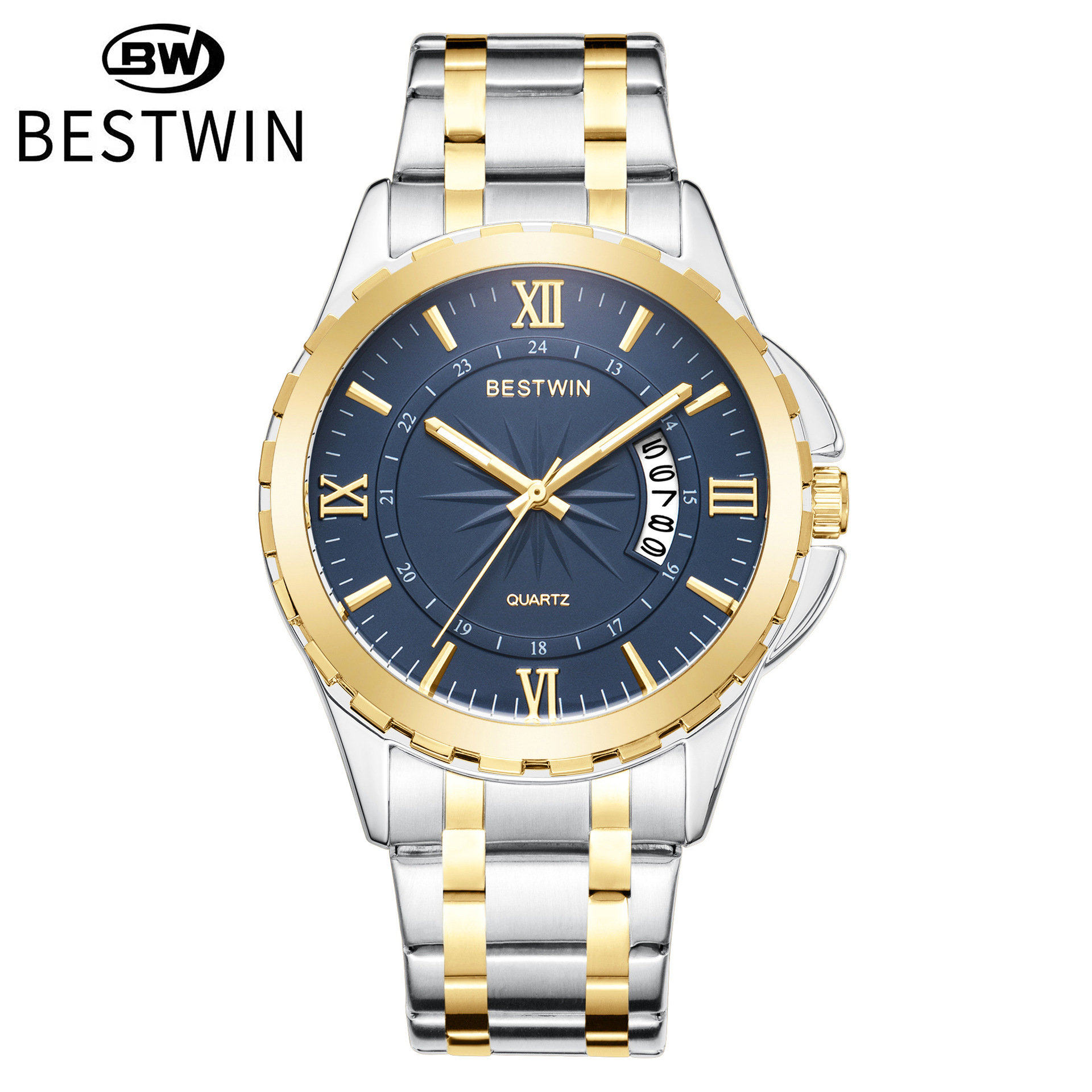 Nuevo calendario de comercio exterior reloj para hombre plato giratorio atmosférico Golden Boss BESTWIN reloj de cuarzo impermeable transfronterizo 129