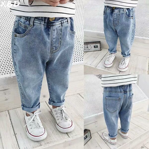 Children's pants, spring and autumn elastic jeans for babies, stylish for boys and girls, versatile loose pants, Korean version, trendy