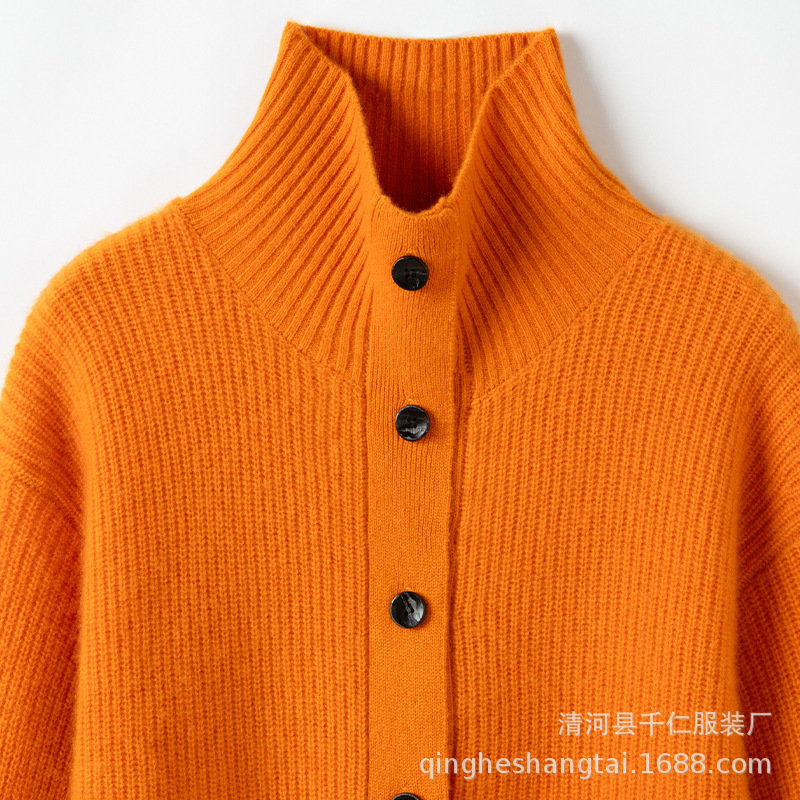 New versatile wool cardigan for women, with a turn-down collar and ribbed knit, in a gentle style, single-breasted cashmere sweater jacket, trendy New versatile wool cardigan for women, with a turn-down collar and ribbed knit, in a gentle style, single-breasted cashmere sweater jacket, trendy