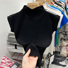 螺纹短款t恤女紧身夏装2025新款独特别致锁骨无袖上衣女体恤ins潮