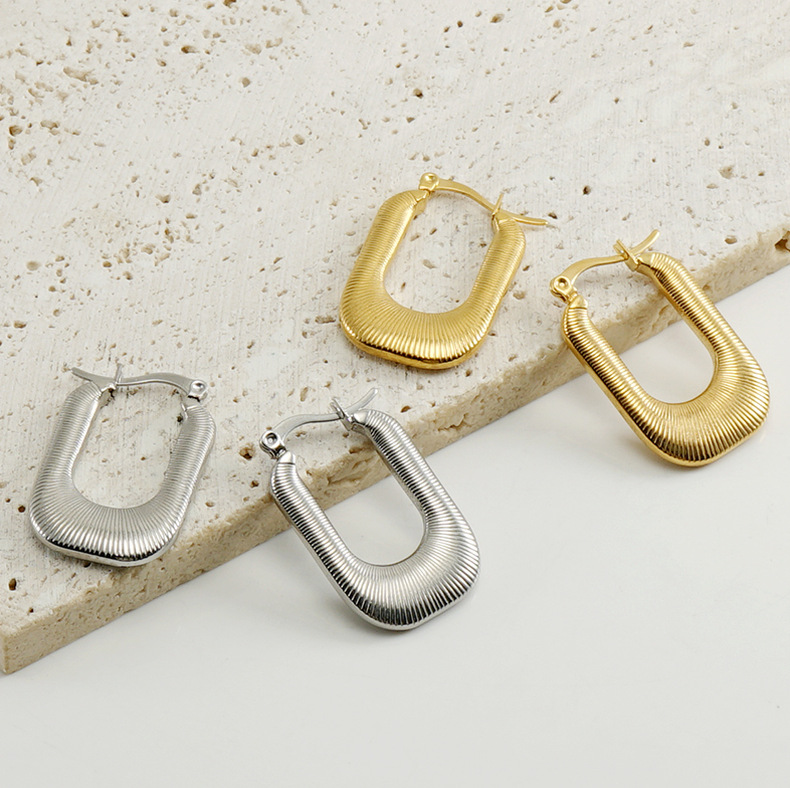 Hoop Earrings Classification 1 Pair Quantity Fashion U Shape Titanium Steel Plating Hoop Earrings 1 Pair